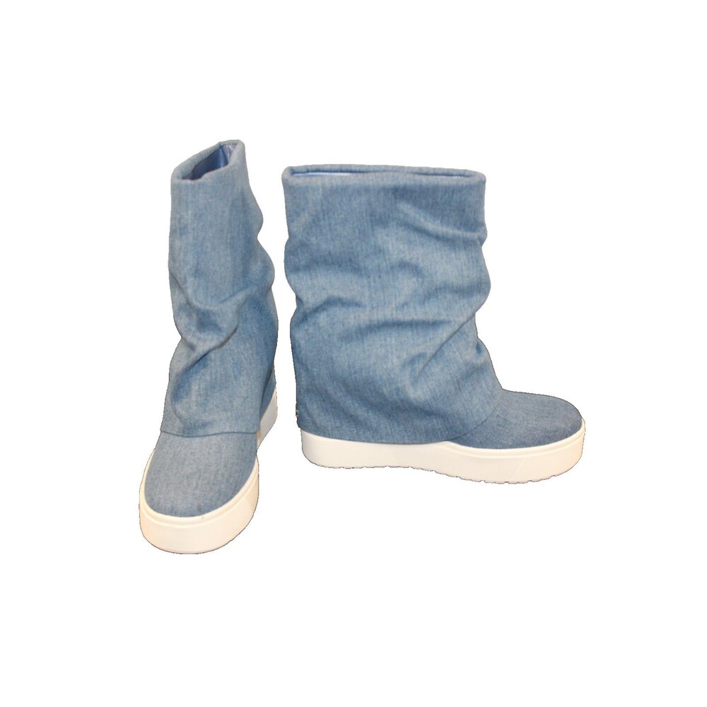 Guess Womens Denim Boots 8 M Slouchy Fold Over Sneaker Booties Rubber Sole NWOB